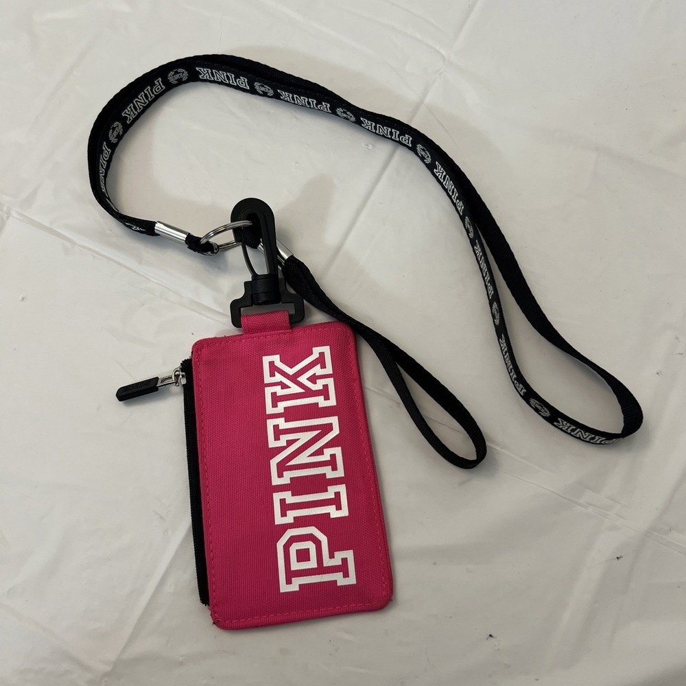 Pink VS‎ Wallet Student ID Key Chain Case Badge Holder Lanyard Dog Logo HTF Rare